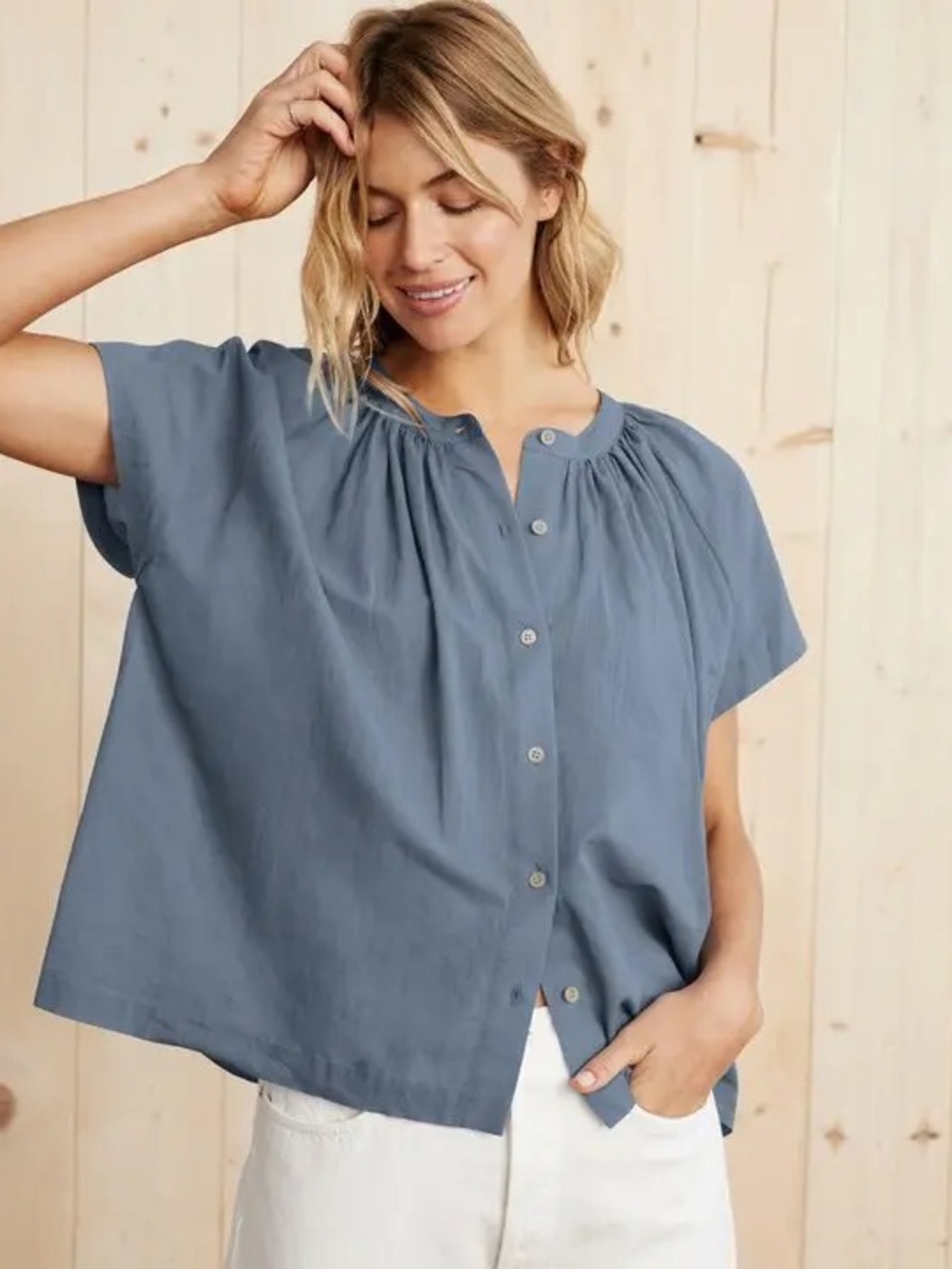 Jenni Kayne Blue Willow Button Down
Cotton Boxy Top Size M